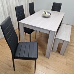 KOSY KOALA Modern Grey Rectangle Dining Table Set With 4 Black Metal Chairs & 1 Bench Dining Room Furniture in Brown - thumbnail 7