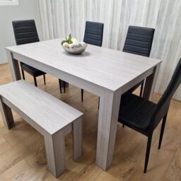 KOSY KOALA Modern Grey Rectangle Dining Table Set With 4 Black Metal Chairs & 1 Bench Dining Room Furniture in Brown - thumbnail 1