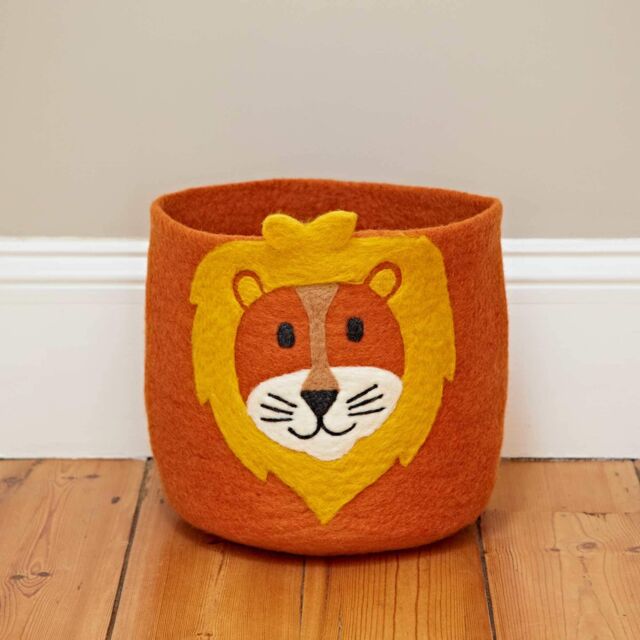 Paper High Felt Handmade Kids Lion Storage Basket in Orange - image 1