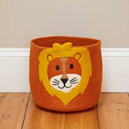 Paper High Felt Handmade Kids Lion Storage Basket in Orange - thumbnail 1