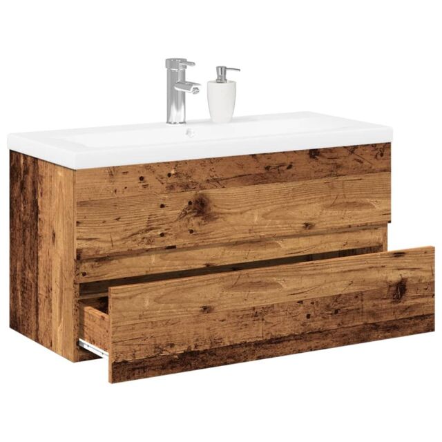 Berkfield Home Sink Cabinet with Built-in Basin Old Wood in Brown - image 1