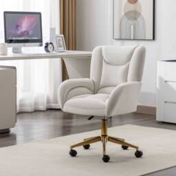 STILVORA Velvet Office Chair with Adjustable Height & Gold Base in Cream - thumbnail 1