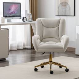 STILVORA Velvet Office Chair with Adjustable Height & Gold Base in Cream - thumbnail 2