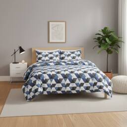 Snug City Triangle Duvet Set Stylish Geometric Print Bedding for Bedroom Decor in White - Size: King - thumbnail 1