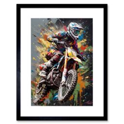 "Artery8 Wall Art Print Dirt Bike Sport Splatter Paint Motocross Rider Artwork Framed 9X7 Inch in Black - Size: W7"" x H9""" - thumbnail 1