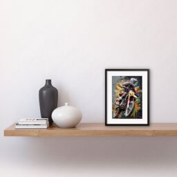 "Artery8 Wall Art Print Dirt Bike Sport Splatter Paint Motocross Rider Artwork Framed 9X7 Inch in Black - Size: W7"" x H9""" - thumbnail 2