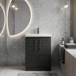 Balterley Bathroom Floor Standing 2-Door Vanity Unit Basin, Black, 600mm in Black - thumbnail 2