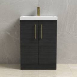Balterley Bathroom Floor Standing 2-Door Vanity Unit Basin, Black, 600mm in Black - thumbnail 6
