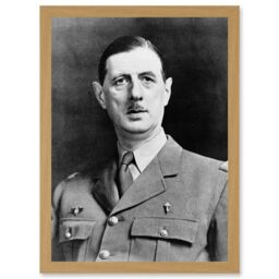 Artery8 President War General Charles De Gaulle French Portrait A4 Artwork Framed Wall Art Print in Light Oak - thumbnail 1