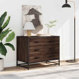 Berkfield Home Drawer Cabinet Brown Oak 70x41x56 cm Engineered Wood - Size: 70 x 41 x 56 cm - thumbnail 3