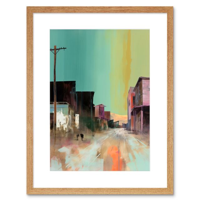 "Artery8 Wall Art Print American Wild West Ghost Town Street Watercolour Artwork Framed 9X7 Inch in Beige - Size: W7"" x H9""" - image 1
