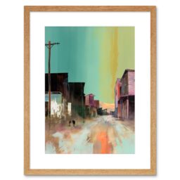 "Artery8 Wall Art Print American Wild West Ghost Town Street Watercolour Artwork Framed 9X7 Inch in Beige - Size: W7"" x H9""" - thumbnail 1
