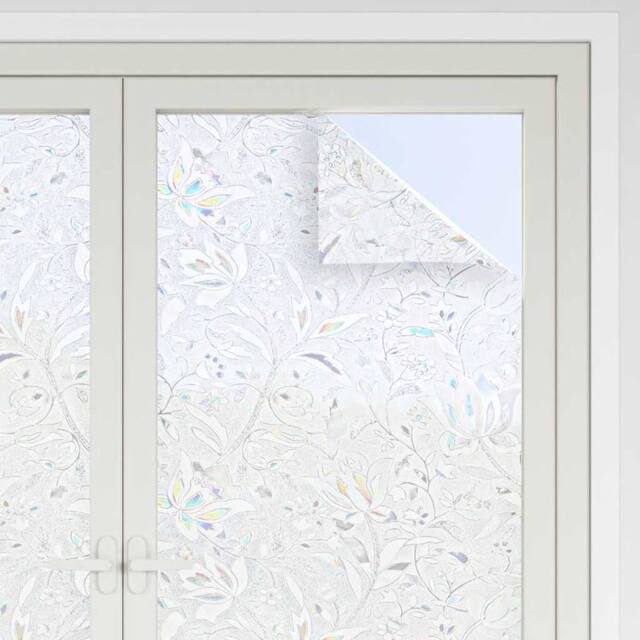Berkfield Home Decorative Window Films 2 pcs Frosted Flowers Pattern PVC in Clear - image 1