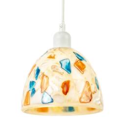 Happy Homewares Mother of Pearl Style Mosaic Glass Pendant Ceiling Lighting Shade in Cream - thumbnail 2