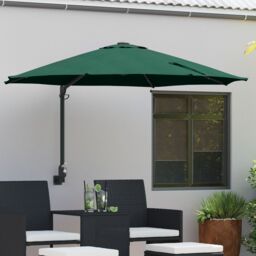 Berkfield Home Wall-mounted Garden Parasol with LEDs Green 248 cm - thumbnail 1