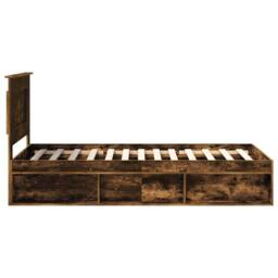 Berkfield Home Bed Frame with Headboard Smoked Oak 75 x 190 cm Solid Pine Wood in Brown - thumbnail 8