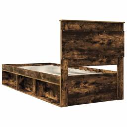 Berkfield Home Bed Frame with Headboard Smoked Oak 75 x 190 cm Solid Pine Wood in Brown - thumbnail 9