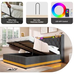 Matteo Hydraulic Storage Bed Frame with Large Storage Space, 5ft King size Bed Frame in Grey - Size: Double - thumbnail 4