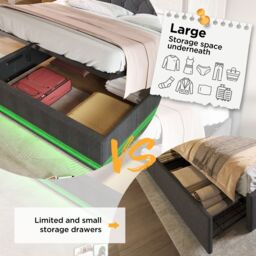 Matteo Hydraulic Storage Bed Frame with Large Storage Space, 5ft King size Bed Frame in Grey - Size: Double - thumbnail 8