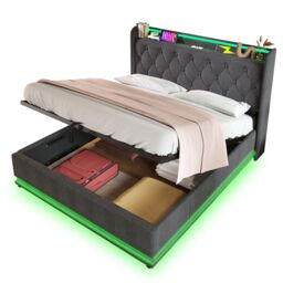 Matteo Hydraulic Storage Bed Frame with Large Storage Space, 5ft King size Bed Frame in Grey - Size: Double - thumbnail 7