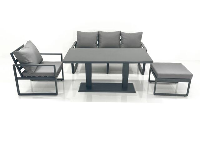Fimous Outdoor Aluminium Garden Furniture Set with Adjustable Rising Lifting Dining Table 3 Seater Sofa Chair Big Footstool Dark Grey - image 1