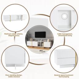 "BTM TV Stand for 85"" TV, Storage Cabinet & Open Shelves, White" - thumbnail 8