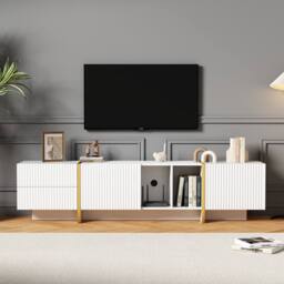 "BTM TV Stand for 85"" TV, Storage Cabinet & Open Shelves, White"