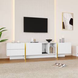 "BTM TV Stand for 85"" TV, Storage Cabinet & Open Shelves, White" - thumbnail 2