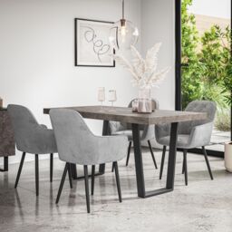 More4Homes Aria Dining Table & Chairs - Concrete Effect Table Top w Black Legs + Anika Velvet Dining Chair Set Of 6 in Grey - thumbnail 1