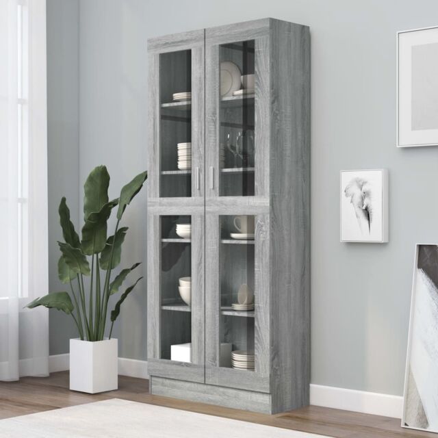 Berkfield Home Vitrine Cabinet Grey Sonoma 82.5x30.5x185.5 cm Engineered Wood - image 1