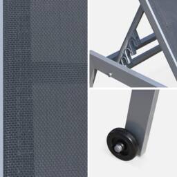 sweeek Set Of 2 Multi-position Aluminium Sun Loungers With Wheels in Grey - thumbnail 3