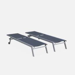 sweeek Set Of 2 Multi-position Aluminium Sun Loungers With Wheels in Grey - thumbnail 2