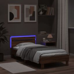 Berkfield Home Bed Frame without Mattress with LED Lights Brown Oak 100x200 cm - thumbnail 4