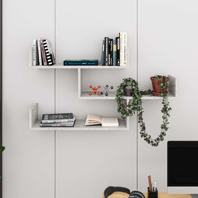 Decortie Tibet' Wall-Mounted Bookcase Display Unit 120cm Wide in Gold - Size: 1 Pack - image 1