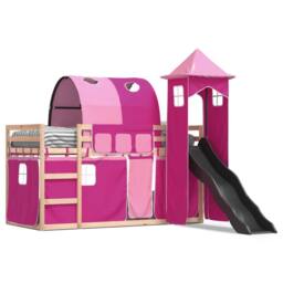 Berkfield Home Bunk Bed without Mattress with Slide & Curtains Pink 80x200 cm
