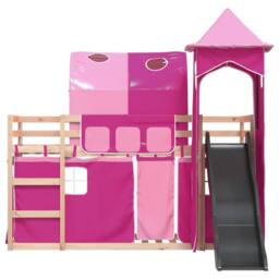 Berkfield Home Bunk Bed without Mattress with Slide & Curtains Pink 80x200 cm - thumbnail 7