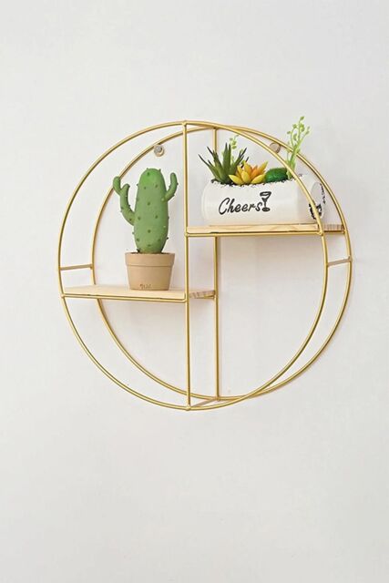 Living and Home 2-tier Wall Hanging Storage Display Decorative Shelf Metal Floating Plant Stand in Gold - image 1