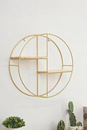 Living and Home 2-tier Wall Hanging Storage Display Decorative Shelf Metal Floating Plant Stand in Gold - thumbnail 2