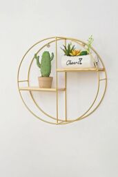 Living and Home 2-tier Wall Hanging Storage Display Decorative Shelf Metal Floating Plant Stand in Gold