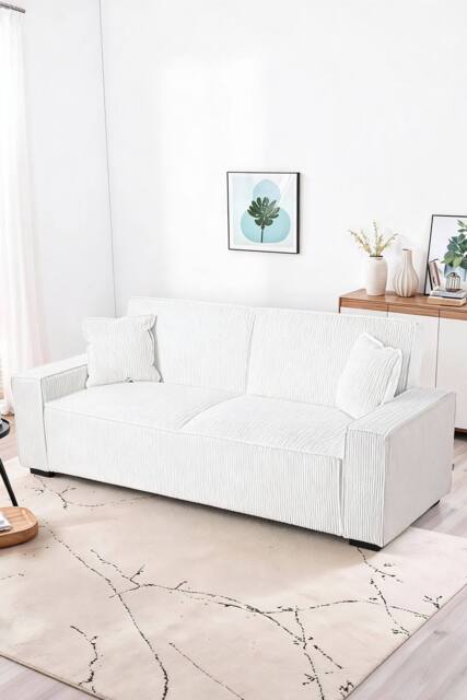 Living and Home Modern Corduroy Upholstered loveseat in White - image 1