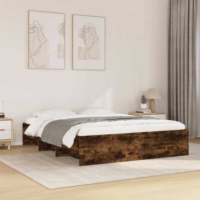 Berkfield Home Bed Frame without Mattress Smoked Oak 160x200 cm Engineered Wood in Brown - image 1