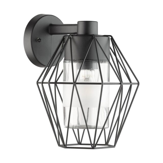 Loops IP44 Outdoor Wall Light Black Wire Cage Shade 1 x 60W E27 Bulb Porch Lamp - image 1