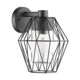 Loops IP44 Outdoor Wall Light Black Wire Cage Shade 1 x 60W E27 Bulb Porch Lamp