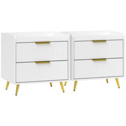 HOMCOM Bedside Table Set of 2 with 2 Drawers for Bedroom, Living Room, White - Size: 2 Pack - thumbnail 2