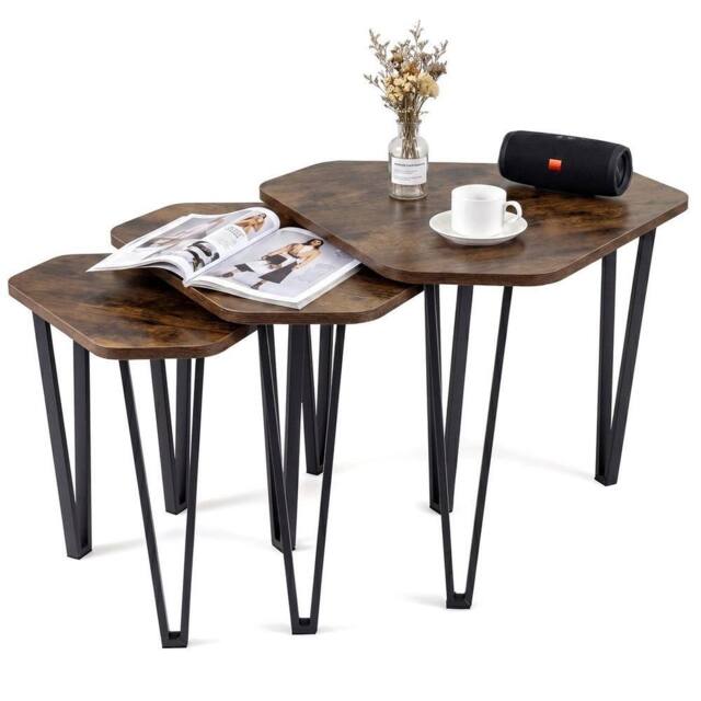 KORVIXA Modern Wooden Stacking End Table Set of 3 in Brown - Size: 100 cm x 100 cm - image 1