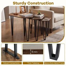KORVIXA Modern Wooden Stacking End Table Set of 3 in Brown - Size: 100 cm x 100 cm - thumbnail 5