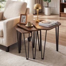 KORVIXA Modern Wooden Stacking End Table Set of 3 in Brown - Size: 100 cm x 100 cm - thumbnail 4