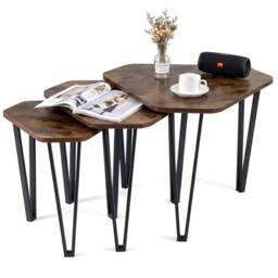 KORVIXA Modern Wooden Stacking End Table Set of 3 in Brown - Size: 100 cm x 100 cm