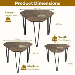 KORVIXA Modern Wooden Stacking End Table Set of 3 in Brown - Size: 100 cm x 100 cm - thumbnail 2