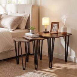 KORVIXA Modern Wooden Stacking End Table Set of 3 in Brown - Size: 100 cm x 100 cm - thumbnail 3